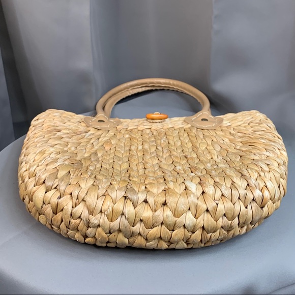 Woven Straw Handbag with Toggle Closure - Picture 3 of 7